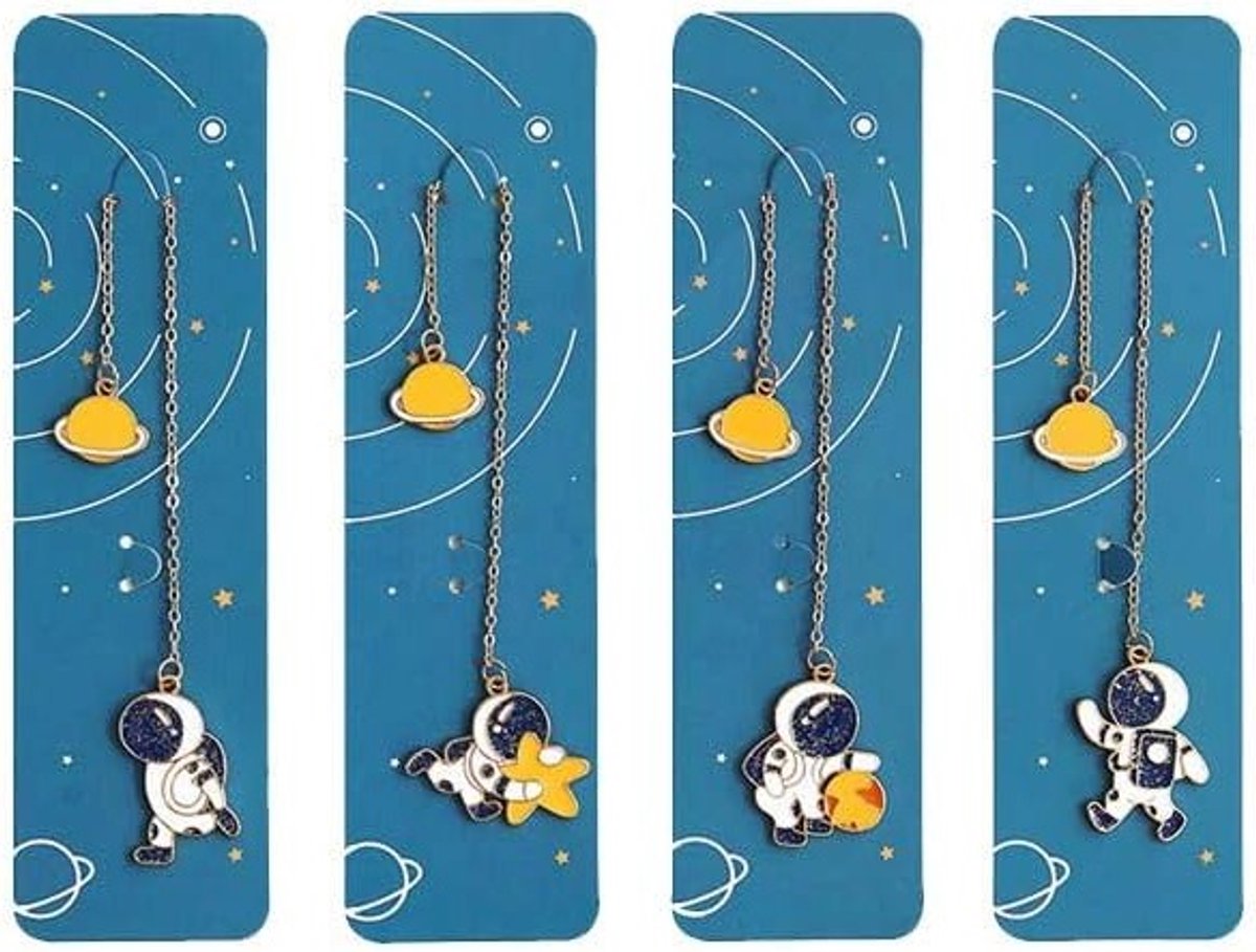Boekenleggers Set van 4 Stuks, Metalen Boekensteunen met Hangende Pendant voor Lezers, Perfect Cadeau voor Volwassenen en Kinderen