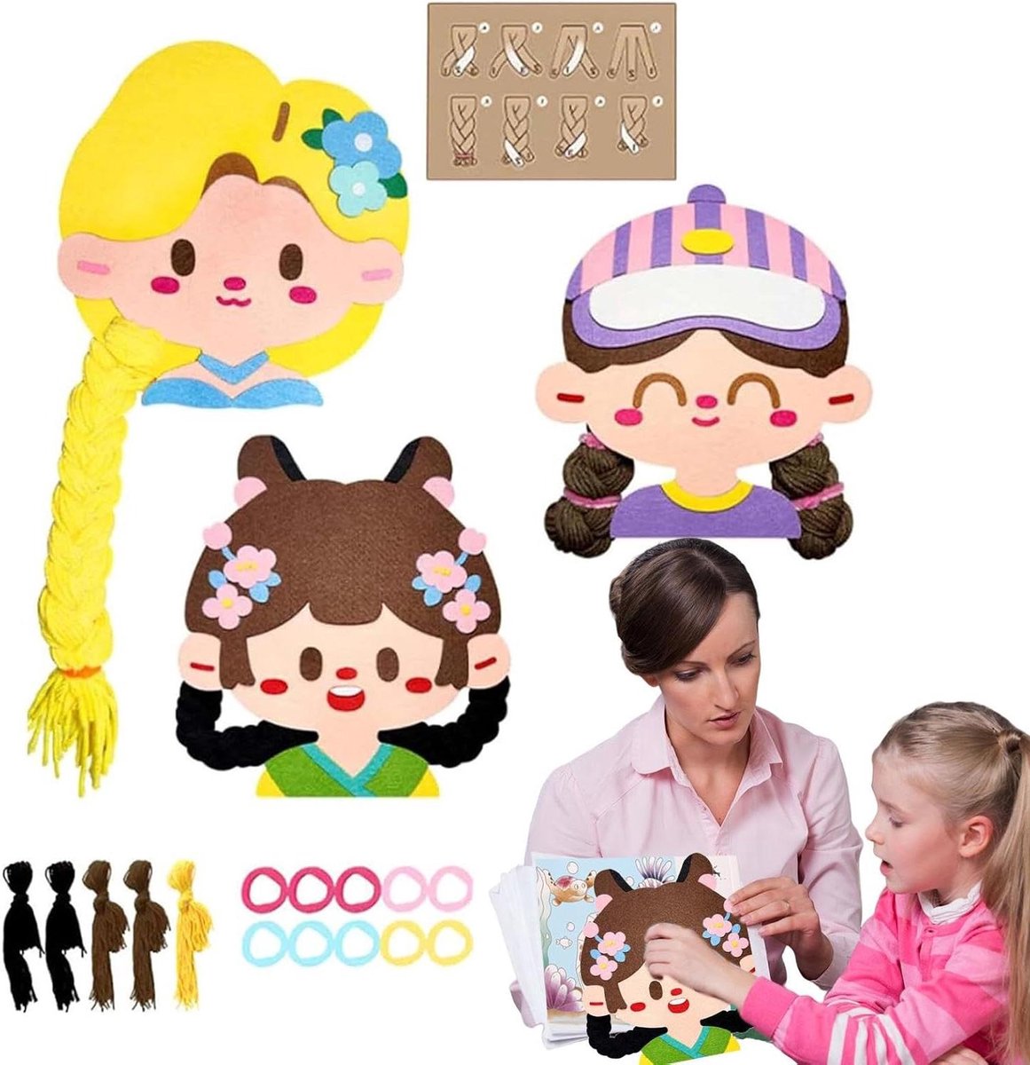 Haar Vlecht Speelgoed - Knutsel Set - Leren Vlechten - Lijm Vrij Ontwerp - 20x20cm - Set