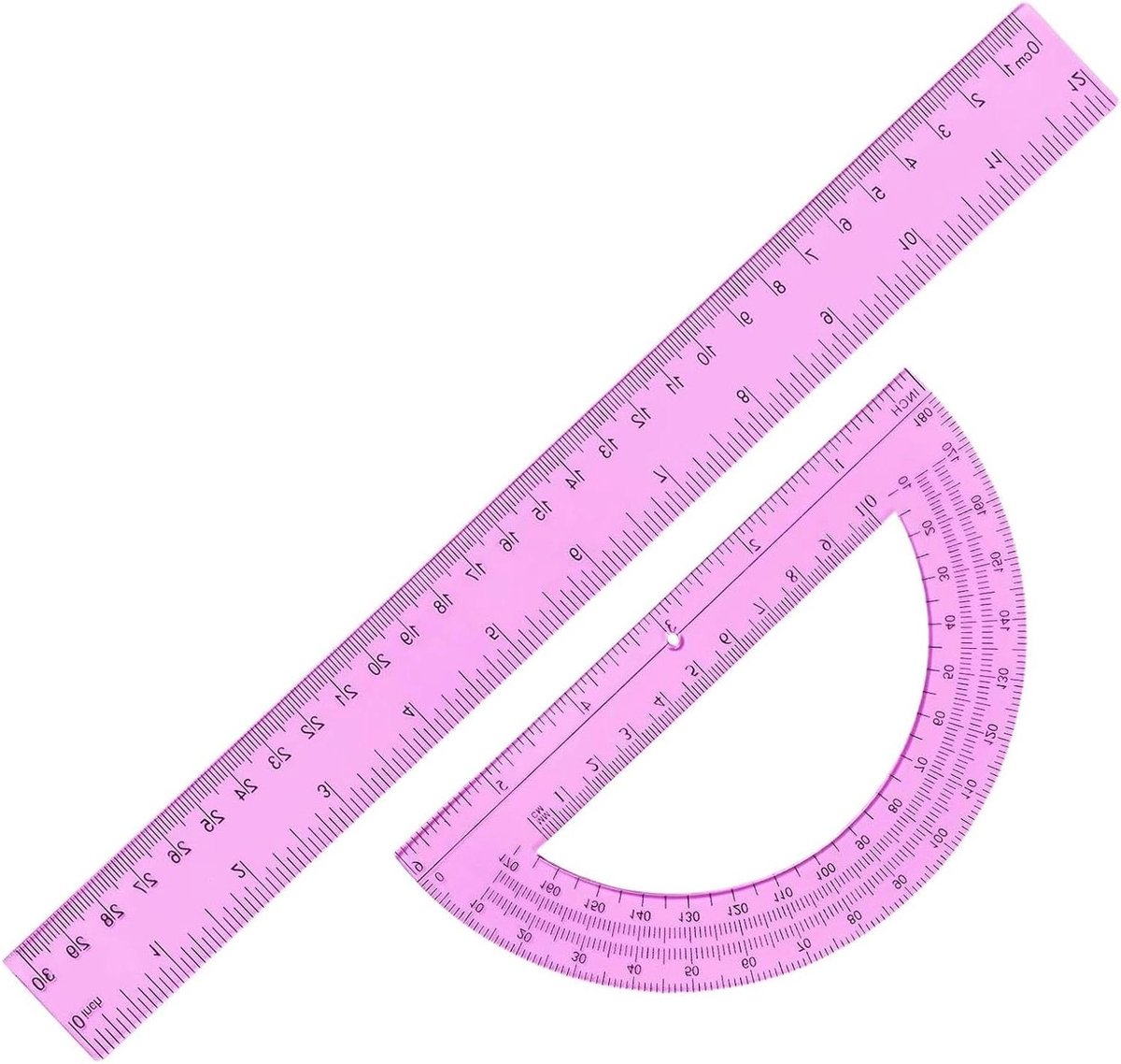 Liniaal Gradenboog Set - Meetinstrumenten Wiskunde - Tekenen Leren - Optimale Transparantie - 30 cm Liniaal - Roze