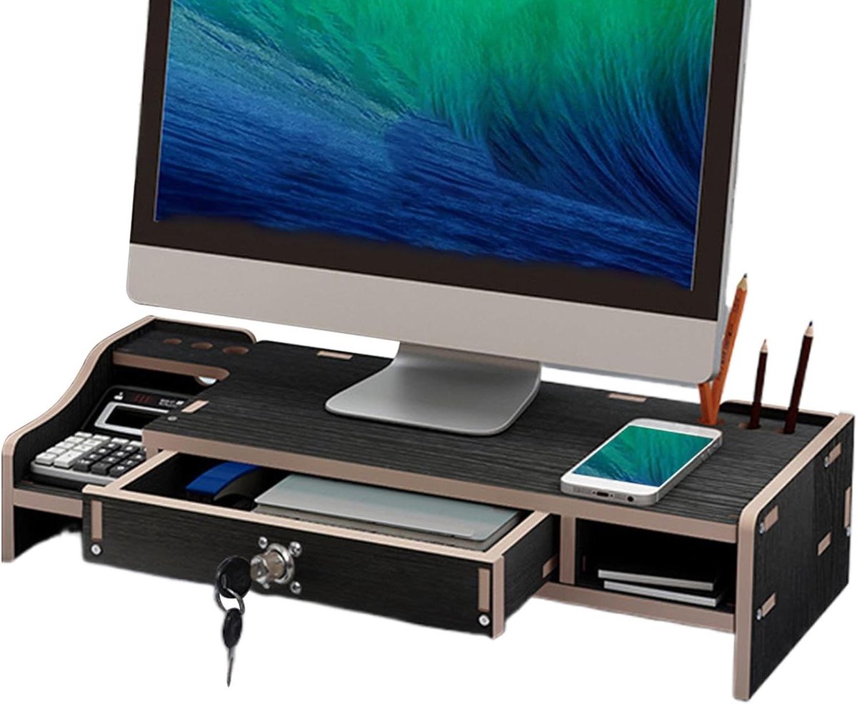 Monitorstandaard Bureau - Bureau Organizer - Werkplek Verbeteren - Met Lade - 488 cm - Zwart