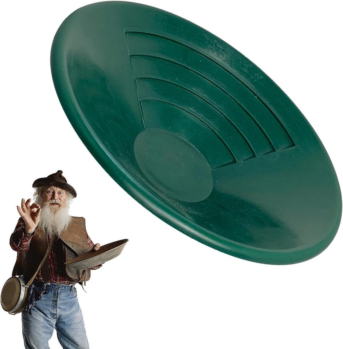 Gouden wasbak - Prospectie pan - Goud zoeken - Groen ontwerp - 26 cm breed - Groen