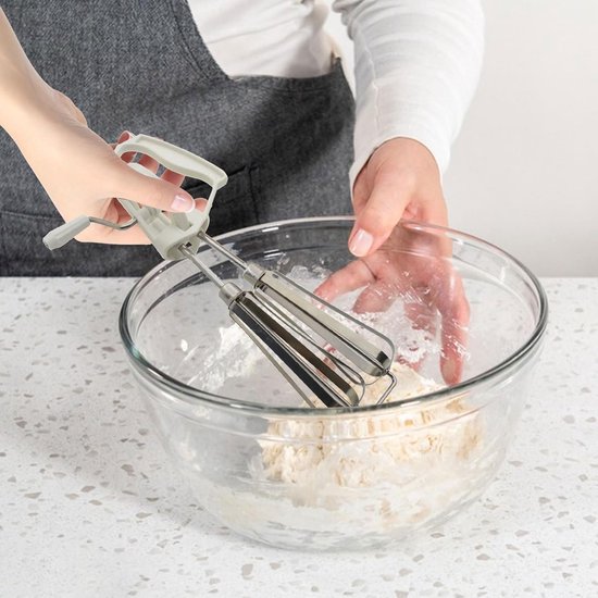 Handmatige Eierklopper - Handslinger Mixer - Beslag Mengen - Dubbele Mengkoppen - 25 cm - Wit van Merkloos — afbeelding 4