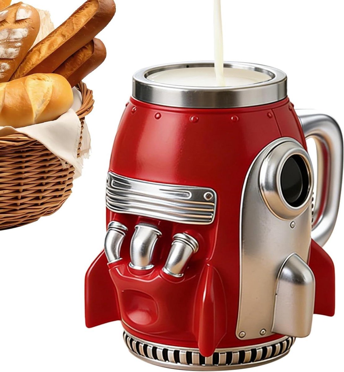 Koffiekop Raket - Theemok Ruimte - Warme Dranken - Geïsoleerd Ontwerp - 16.4 cm Breed - Rood