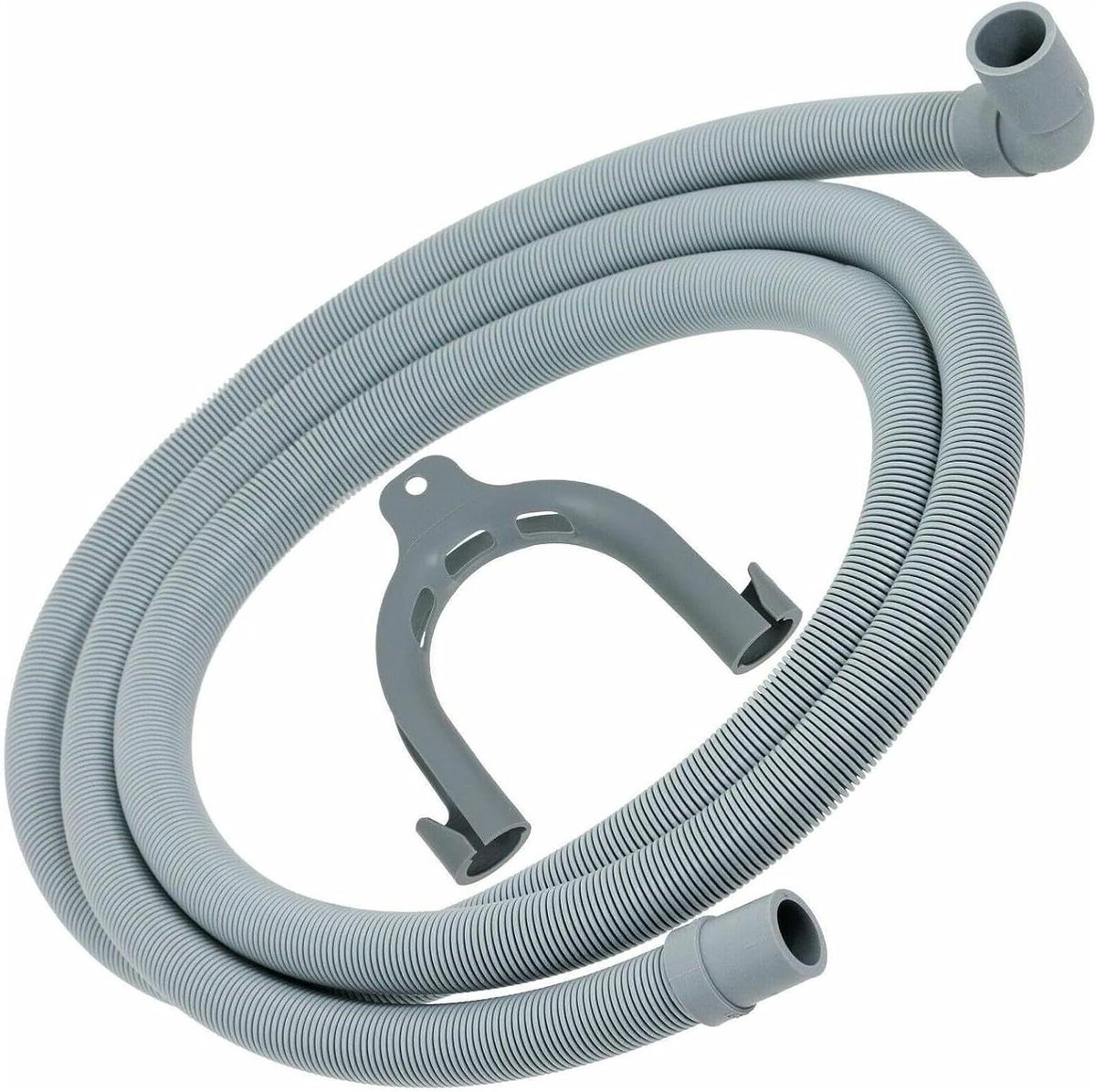 Afvoerslang - Slang Wasmachine - Apparaat Aansluiten - Haakse Koppeling - 2.5 Meter - Grijs