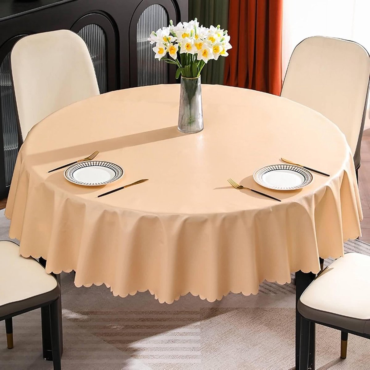 Tafelkleed Rond - Tafelbedekking PVC - Buiten Eten - Lotus Effect - 180 cm - Koffie