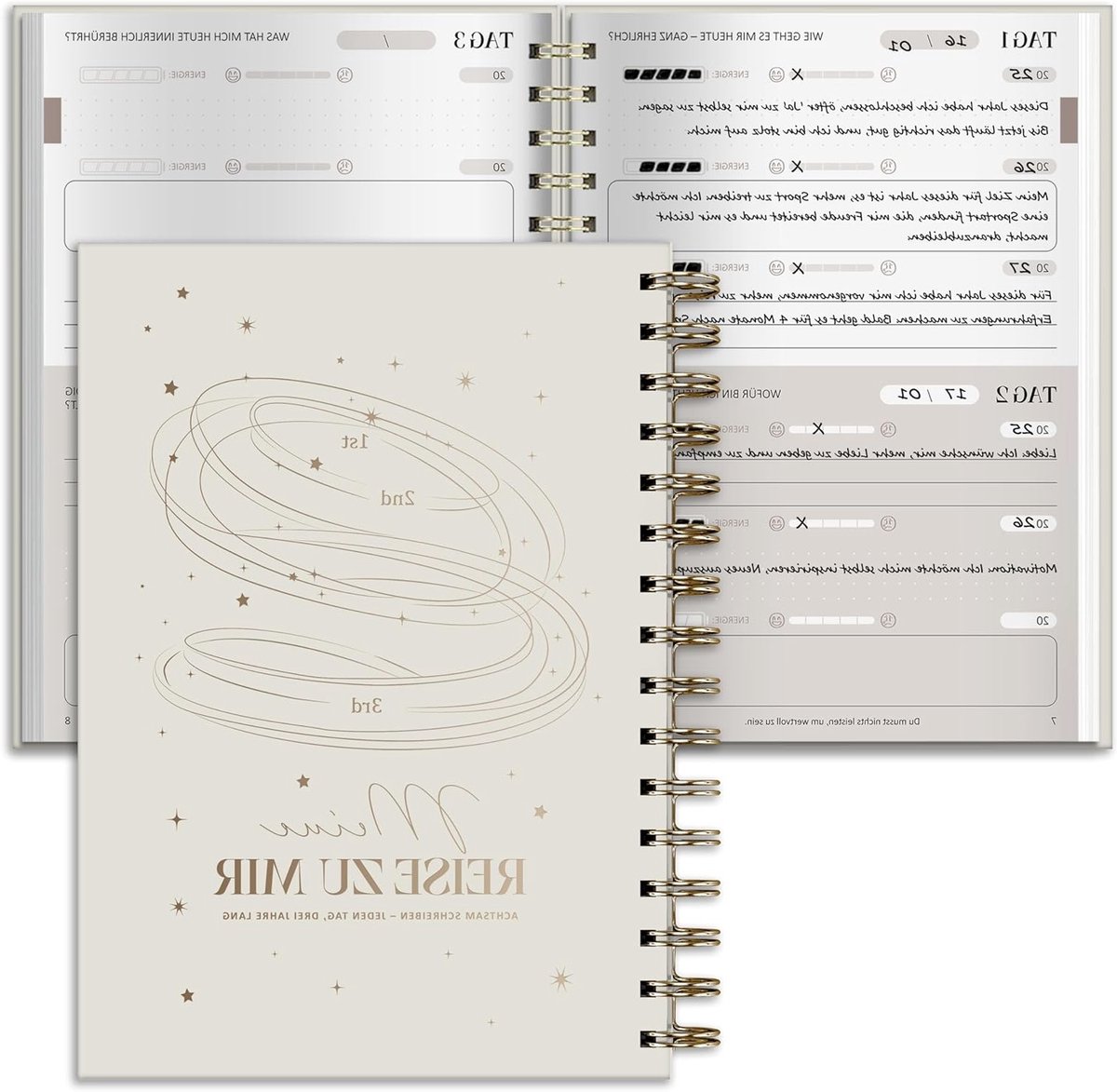 Volwassen Dagboek met Beige Lijnpatroon en Levenskompas voor Persoonlijke Reflectie en Organisatie