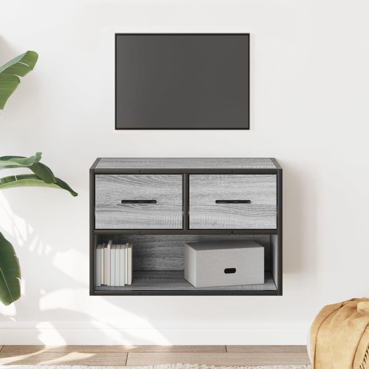 Tv-mediakast - Wandmeubel - Media-opslag - Metalen frame - 60 cm breed - Grijs Sonoma