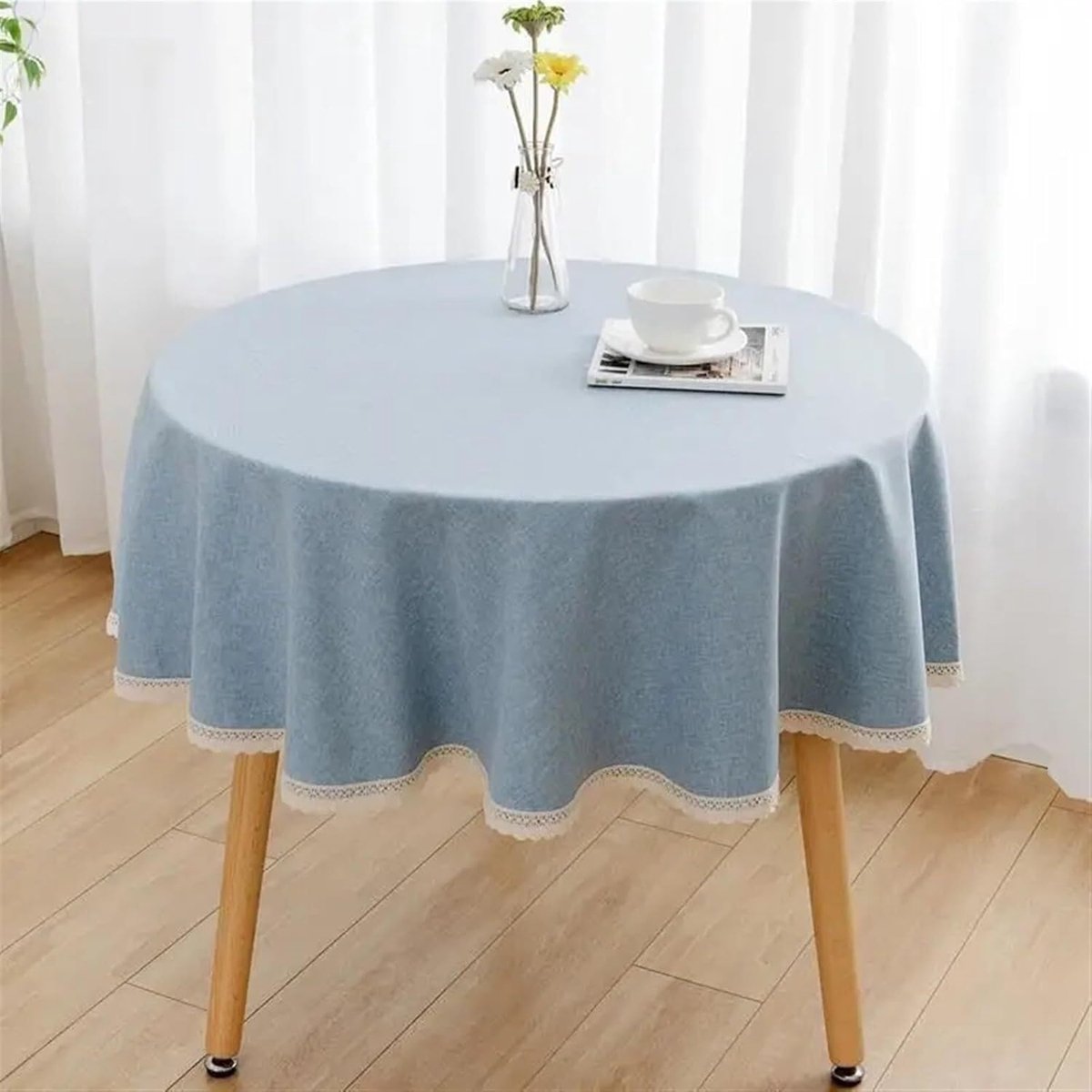 Rond tafelkleed - Linnen look - Tafel decoreren - Katoen linnen mix - 180 cm - Effene kleur