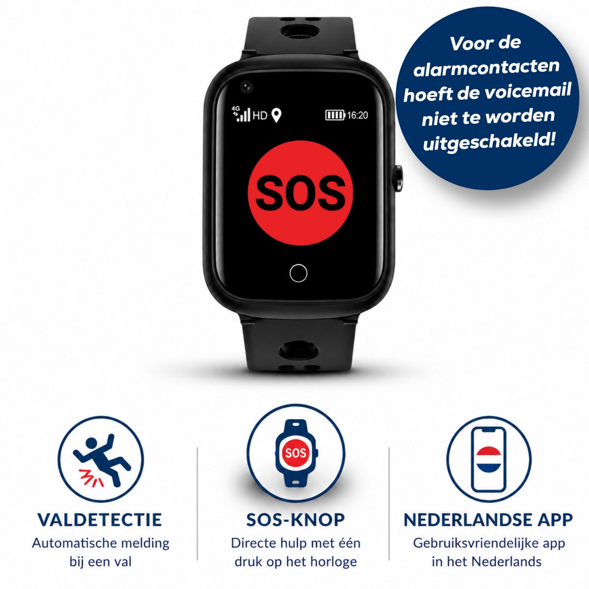 WatchSafer Pulse – GPS-horloge voor senioren - SOS knop -...