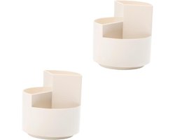 STOBOK 2Pcs Storage space art desk organizer creative pen holder storage holder holder for pens storage box storage box desktop organizer rotating pen holder plastic p.p Beige