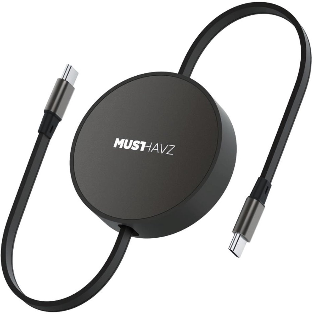 Musthavz SpinCable USB-C naar USB-C Kabel 1.2 Meter – Zwart – Oprolbare 100W Snellaadkabel