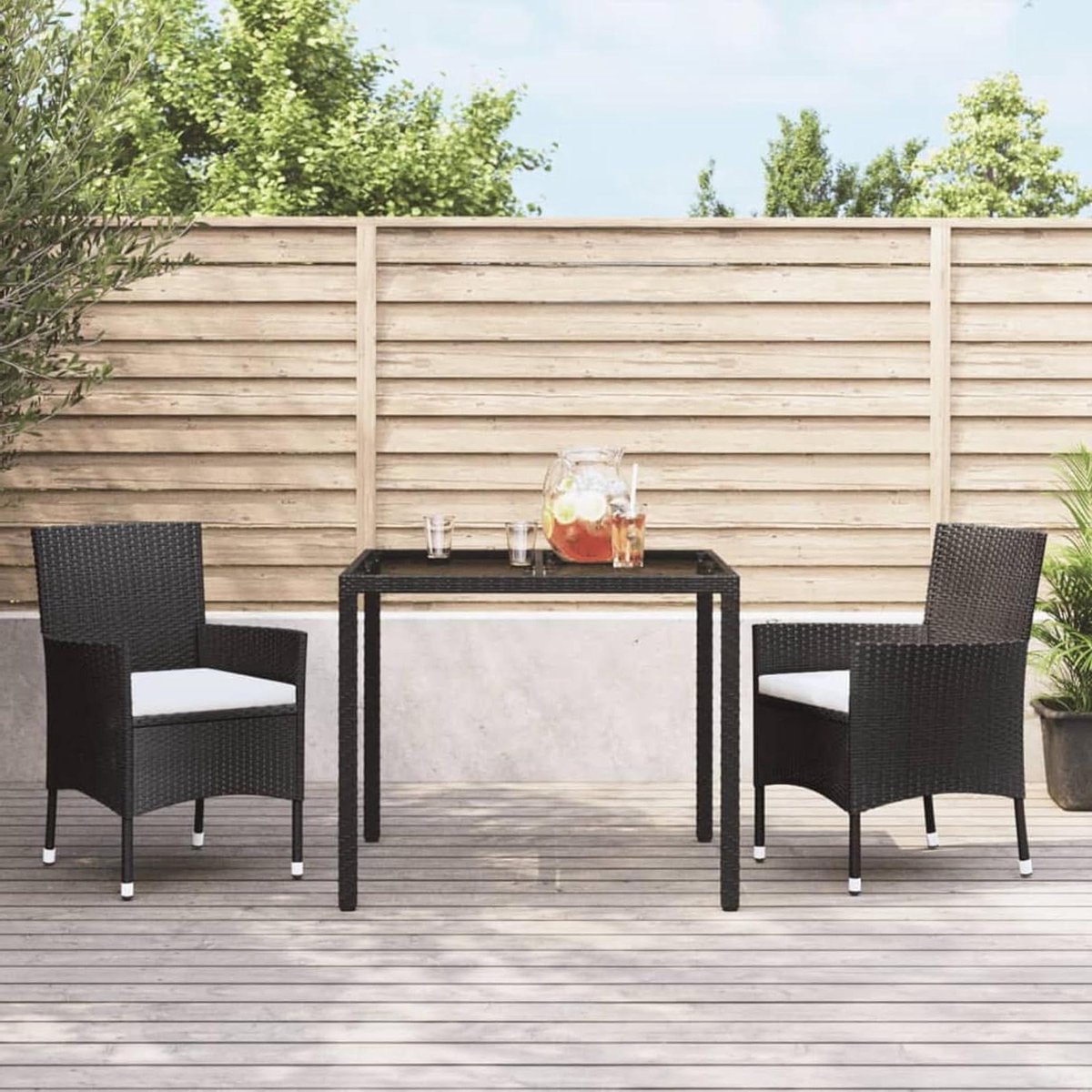 Tuinstoel met kussen - Balkonstoel Terrasstoel - Buiten Zitten - Weerbestendig rotan - 61x60x88 cm - Zwart