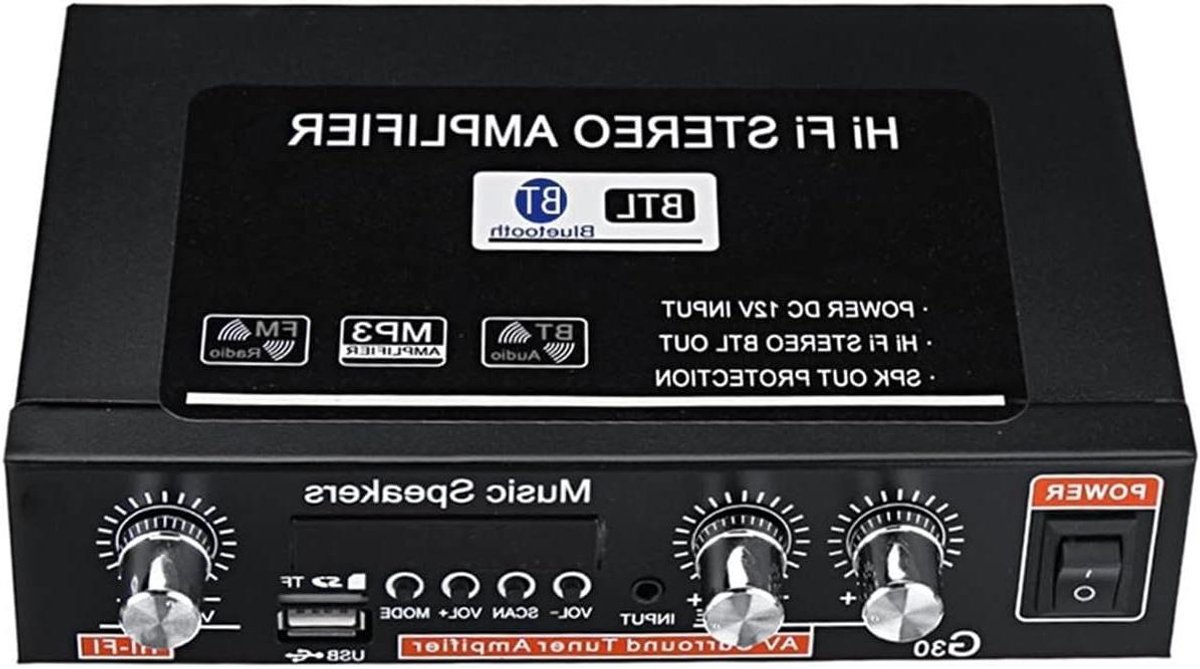 Audio Versterker - Stereo Hifi - Muziek Afspelen - Bluetooth Draadloos - 19 cm Breed - Zwart