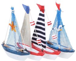 COHEALI 4 Stuks Mini-dhow in Mediterrane Stijl Oceaan Geschenken Model Houten Zeilboot Miniatuur Zeilboot Beeldjes Zeilboot Ornament Decoratief Visnet Kust Scheepsmodel Bureaublad