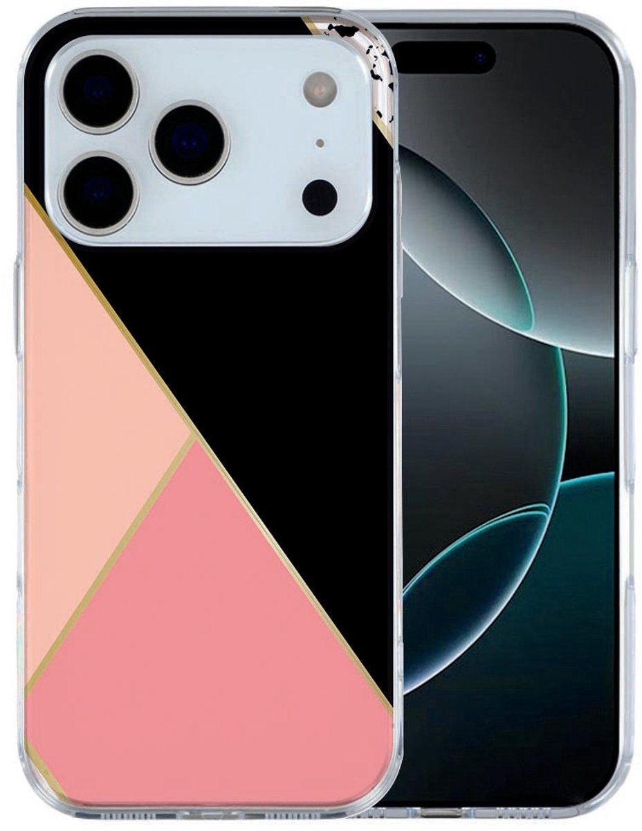 iPhone 17 Pro Max Hoesje Black Pink Shapes – Abstract TPU Cover met Roze Accenten