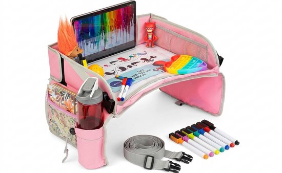 Panilli Reistafel voor Kinderen met Tekentafel & Tablethouder & 8 Stiften - Reistafel voor Kinderen – Autotafel – Speeltafel Auto – Auto Stoel organizer Kinderen - auto organizer - pink — afbeelding 3