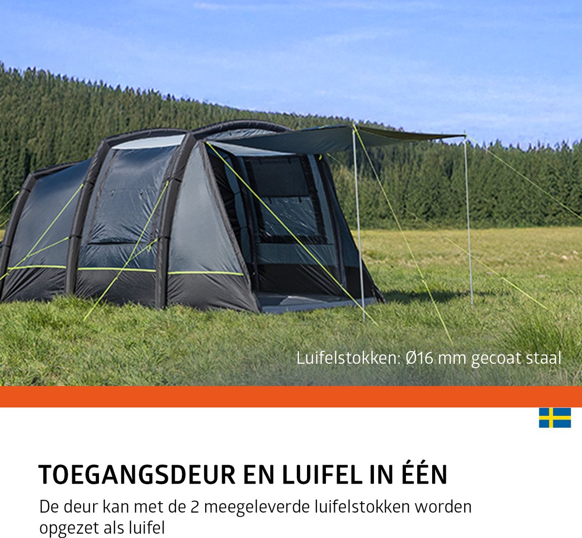 Campout Opblaasbare Tunneltent - 455 x 270 cm - 4 persoons Familietent - Verduisterde Slaapruimtes - TPU-tubes - Waterdicht 5000 mm - Ventilatieopeningen - 2 Slaapruimtes - Inclusief Pomp en Grondzeil – foto 2