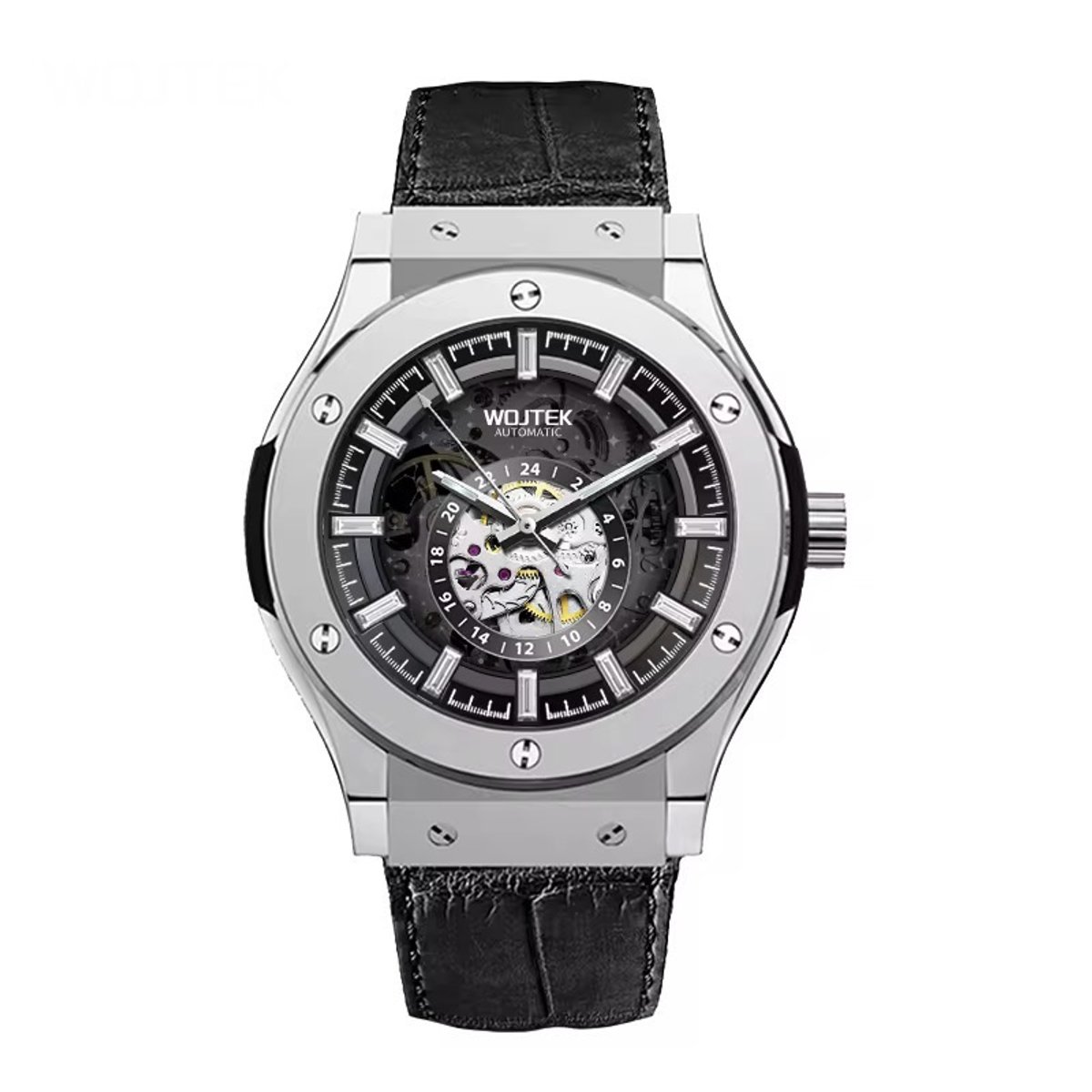 Soraro Automatische Horloge Zwart & Zilverkleurig | Waterafstotend | 44mm | Cadeau Giftbox | Leer | Rubber | Zwarte Band | Automatic Horloges | Automatisch Watchwinder | Herenhorloge