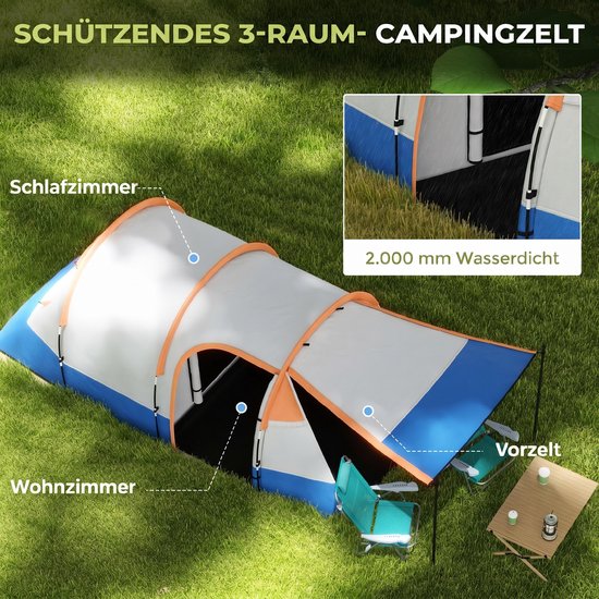 Outsunny-Campingzelt-Polyester, Fiberglas-420L x 200B x 150H cm-Orange van Outsunny — afbeelding 4
