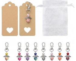 Gastgeschenken voor Doop - Set van 32 Beschermengel Hangers in Organza Zakje met Kraftpapier Stickers - Kleinengel Sleutelhanger Set voor Communie, Bevestiging, Feestcadeau Souvenir