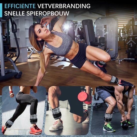 Vrouwen in sportkleding dragen DH FitLife gewichtsmanchetten in de sportschool en tijdens trainingen.