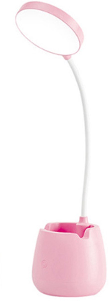 Bureaulamp LED – 360° flexibel verstelbaar – LED oplaadbare kleine bureaulamp - 3 helderheidsniveaus – Voet met pennenhouder – Opladen via USB – Geschikt voor thuiskantoren, slaapkamers en studentenkamers – Roze