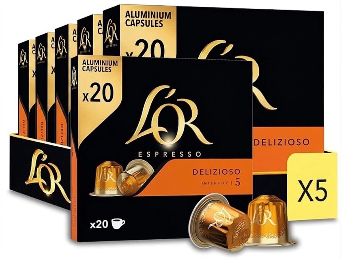 L'OR Espresso Delizioso - 100 (5x20) Koffiecups Compatibel met Nespresso Coffee Machine