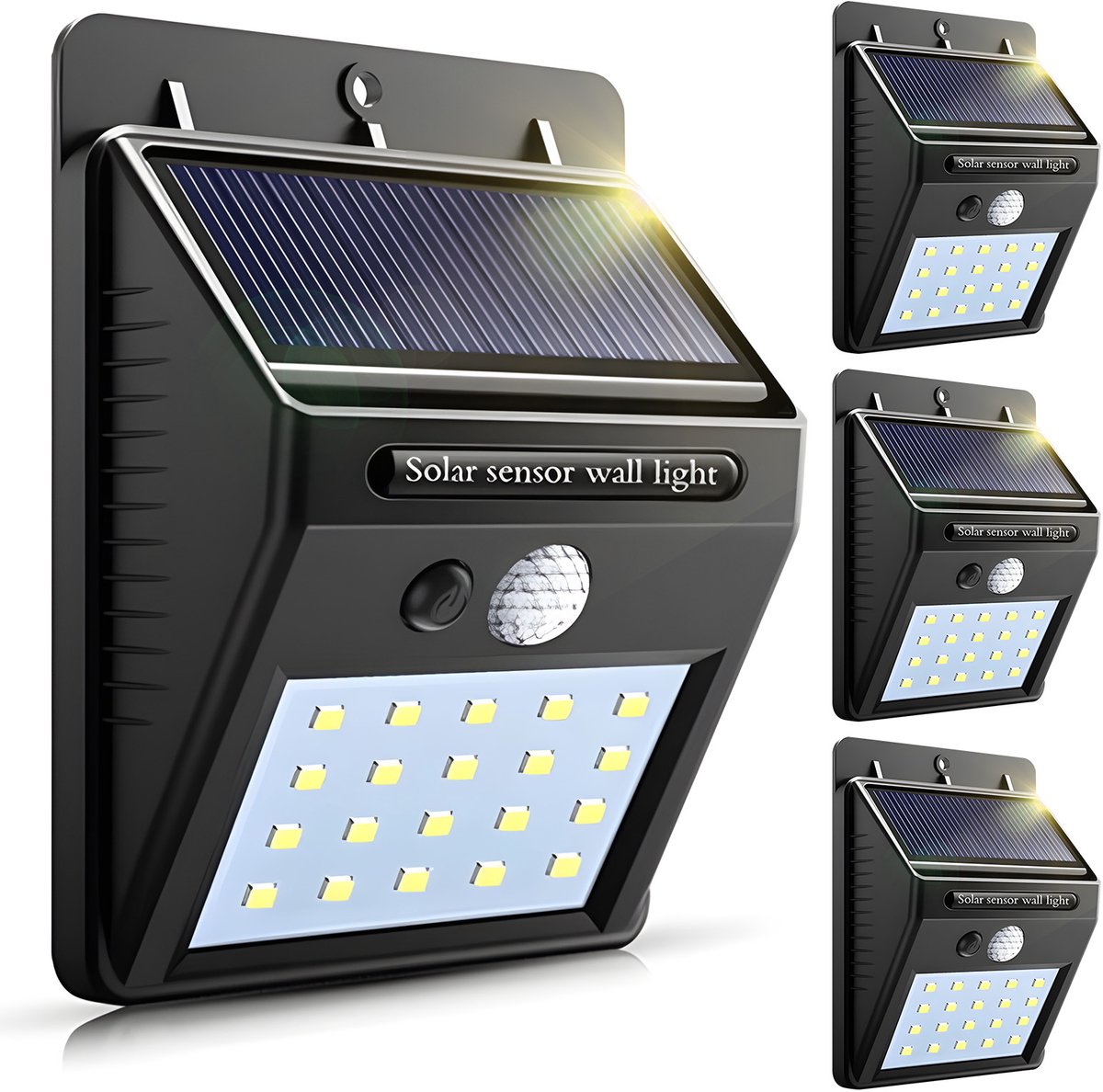Lemonbest Solar Bewegingssensor Wandlamp Buiten - 30LED IP65 Waterdicht - 4 Stuks Solar Veiligheidslamp Voor Tuin Balkon Patio -Zwart