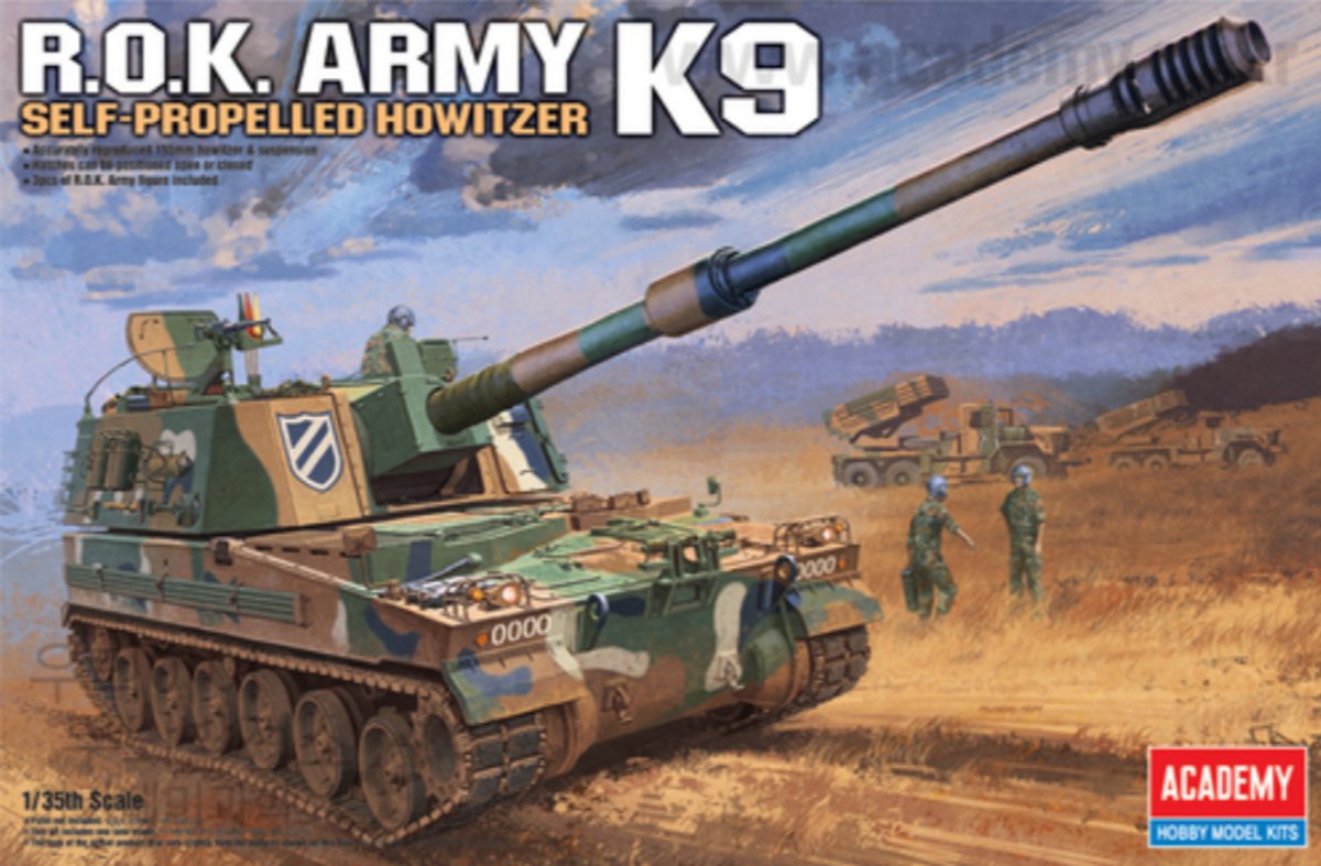 Academy Modelbouwpakket Auto - 13219 ROK Army K9 Self-Propelled Howitzer - Zuid-Koreaans Militair Voertuig Plastic - 1:35 - Modelbouw