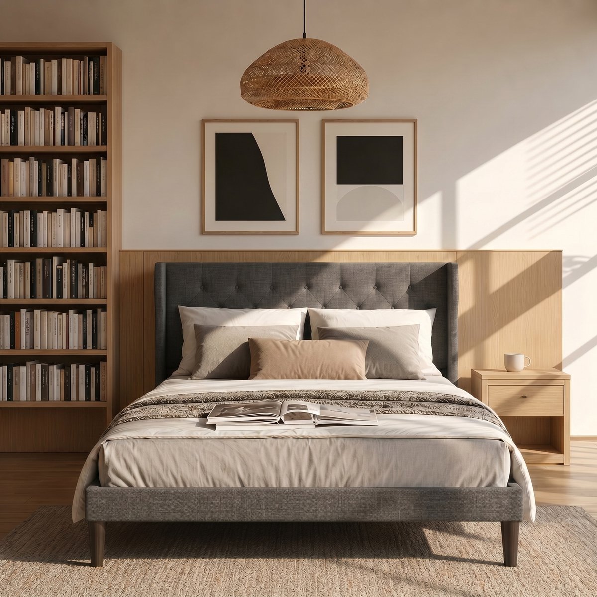 Bealife AF16 Bedframe - 200 x 140 cm - Gestoffeerd Hoofdbord - Donker Grijs