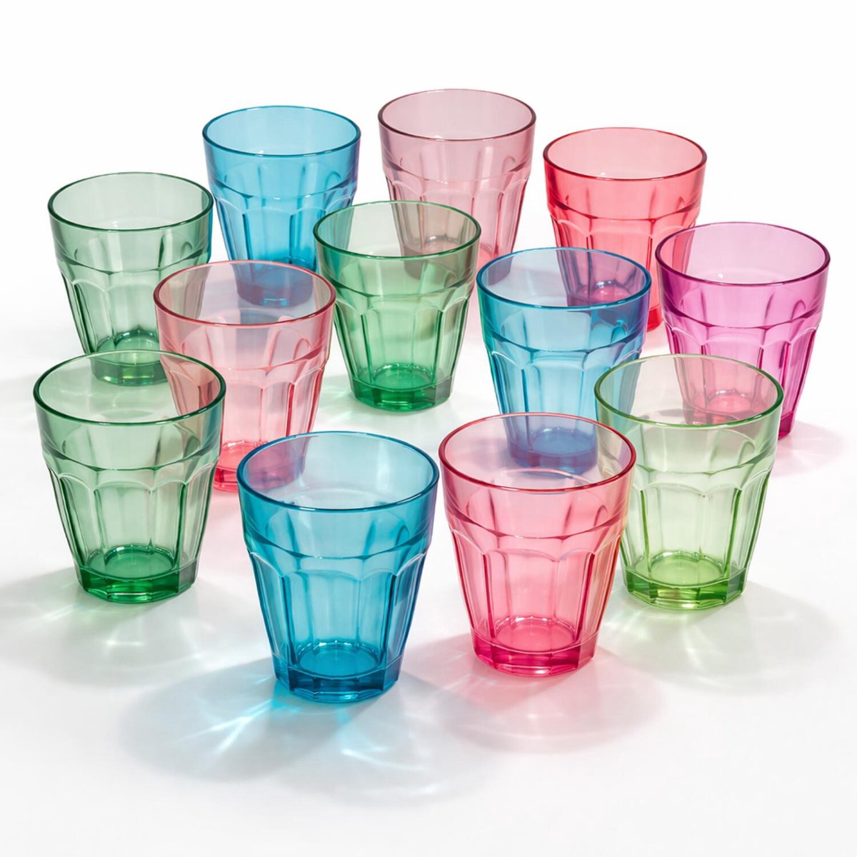 Plasticforte onbreekbare drinkglazen - 36x stuks - kunststof - mix kleuren - 250 ml - Picardi - lichtgewicht - 8 x 9 cm - stapelbaar