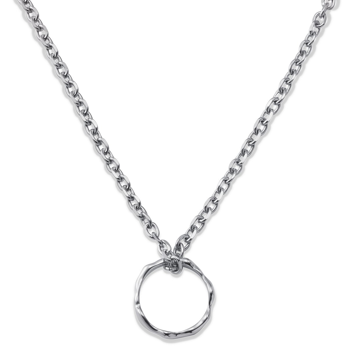 Molten | 4 mm zilverkleurige roestvrijstalen ketting met golvende ringhanger