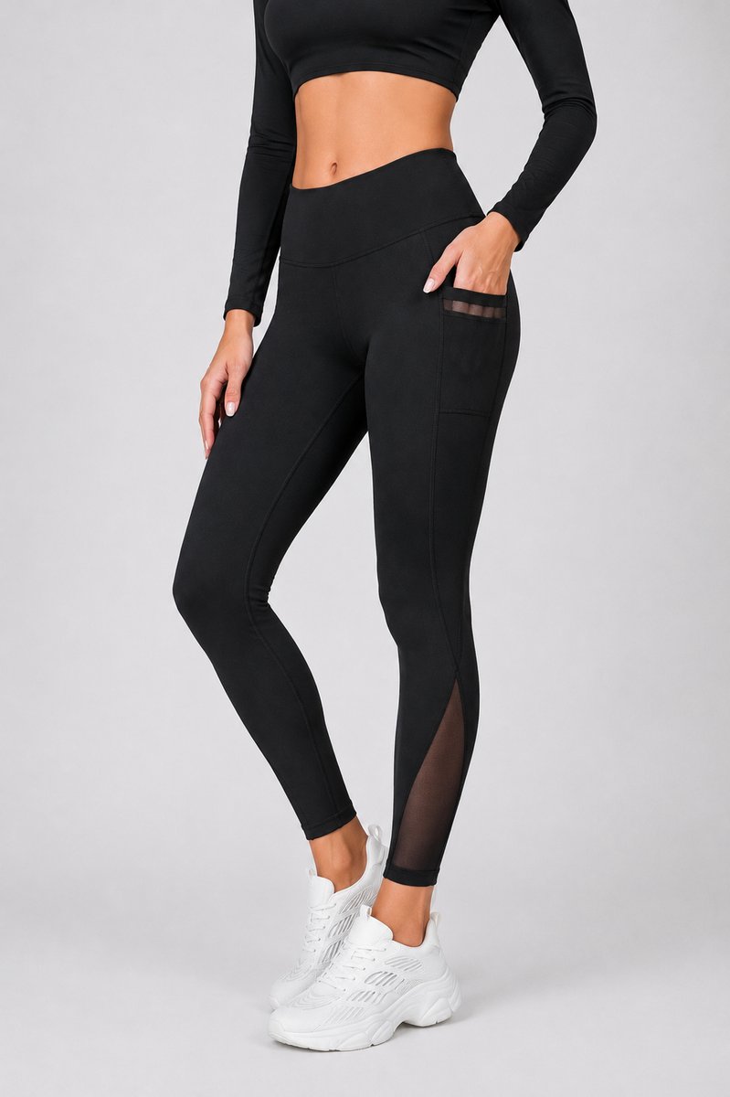 SparkNine Meshtone Sportlegging - L - zwart - mesh details & handige zakken - sportbroek - ademend & stijlvol - elastisch - squatproof