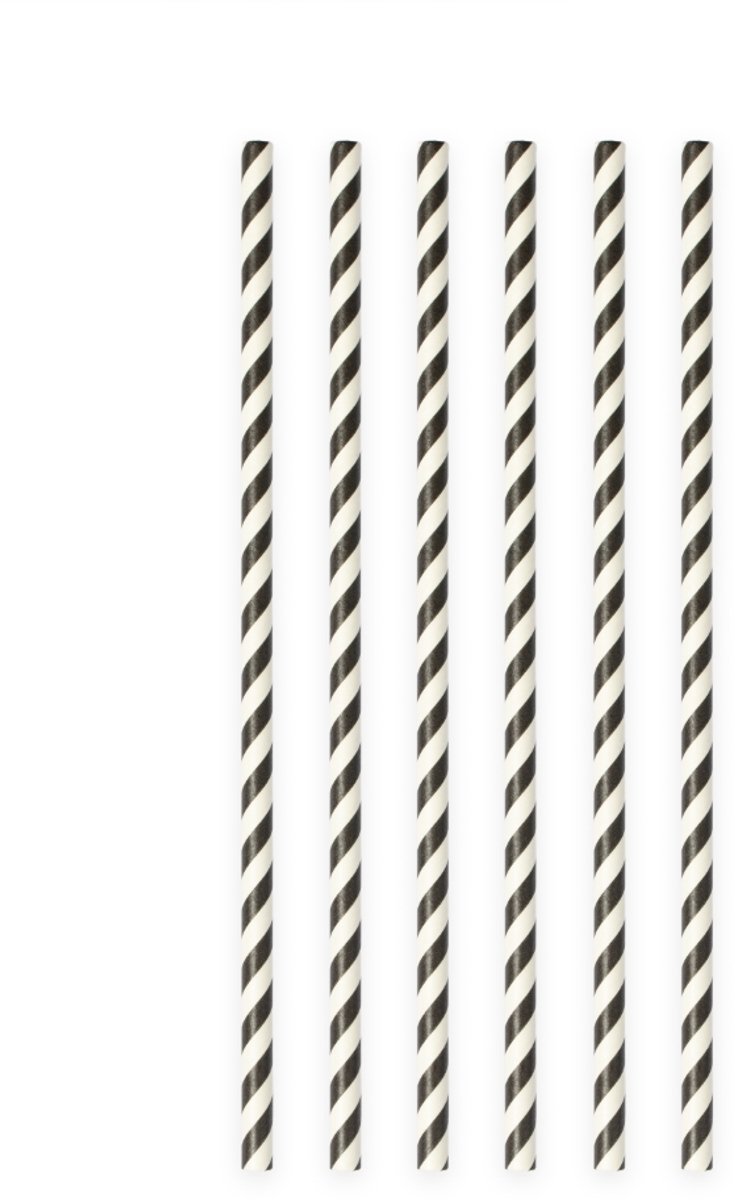 100 Papieren Rietjes Gestreept Zwart - 6mm x 197mm - Voordeelverpakking (100 stuks) - Themafeest, Halloween & stoere verjaardag