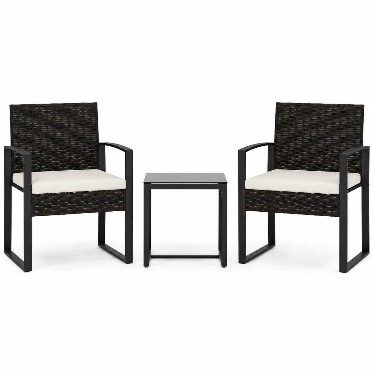 RosaBloom luxe rotan bistroset 3-delig - Tuinmeubelset met 2 tuinstoelen en salontafel - Inclusief afneembare crèmewitte kussens - Weerbestendig