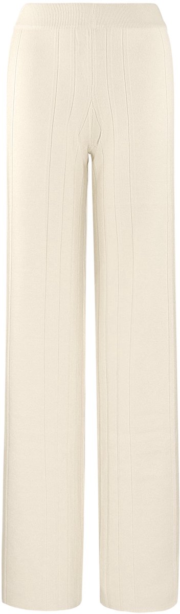 Elegante Wide Leg Broek met Verfijnd Plooimodel - Gebroken Wit - Maat X/XL