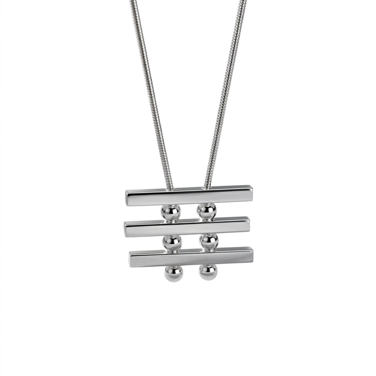 Mbrace Geometrische Hanger met Ketting - Zilveren Collier met Baren en Bolletjes - 925 Sterling Zilver - Damesketting - 42 cm