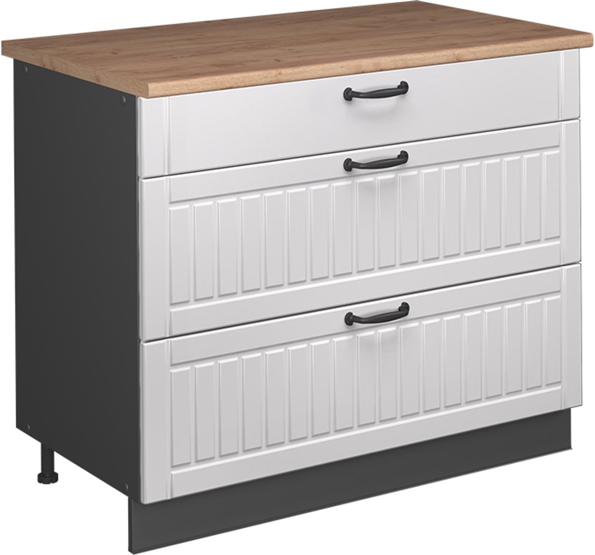 Vicco Keukenonderkast Fame-Line, Wit Landhuis/Antraciet, 100 cm, WB Eik Wit landelijk/Antraciet