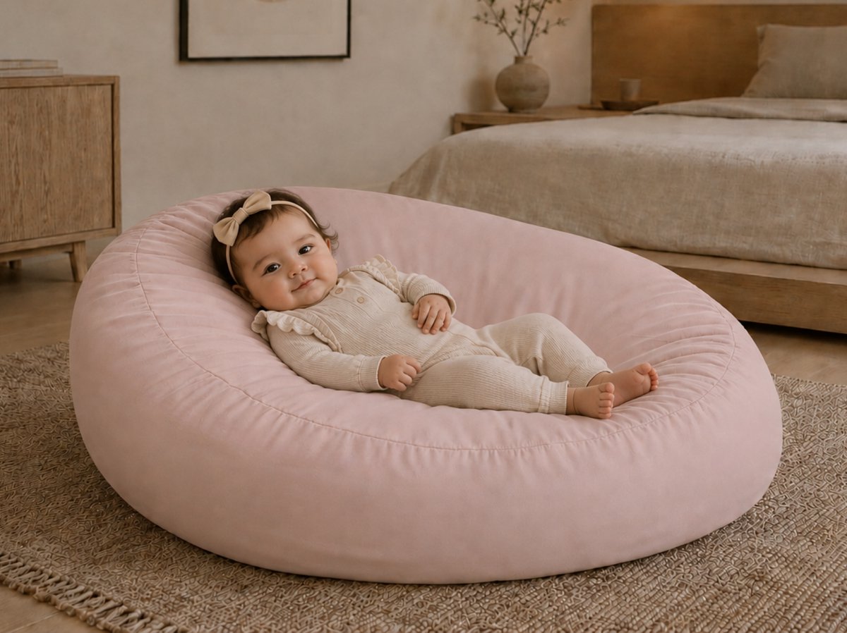 Bedrebel - Baby relax hoes voor voedingskussen zwangerschapskussen - 100% katoen percale - roze - Blush pink - anti doorzakken clip - baby relaxhoes