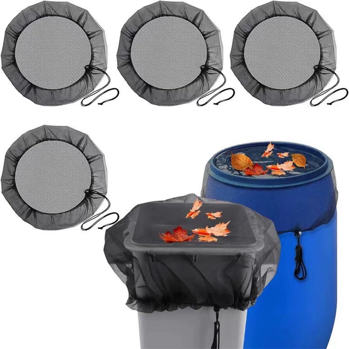 Regenwaternet voor watertanks - 2 stuks - 45 cm - Met trekkoord - Verstelbaar, geschikt voor regenachtige dagen in de tuin, buiten en ter bescherming van watertanks. Zwart