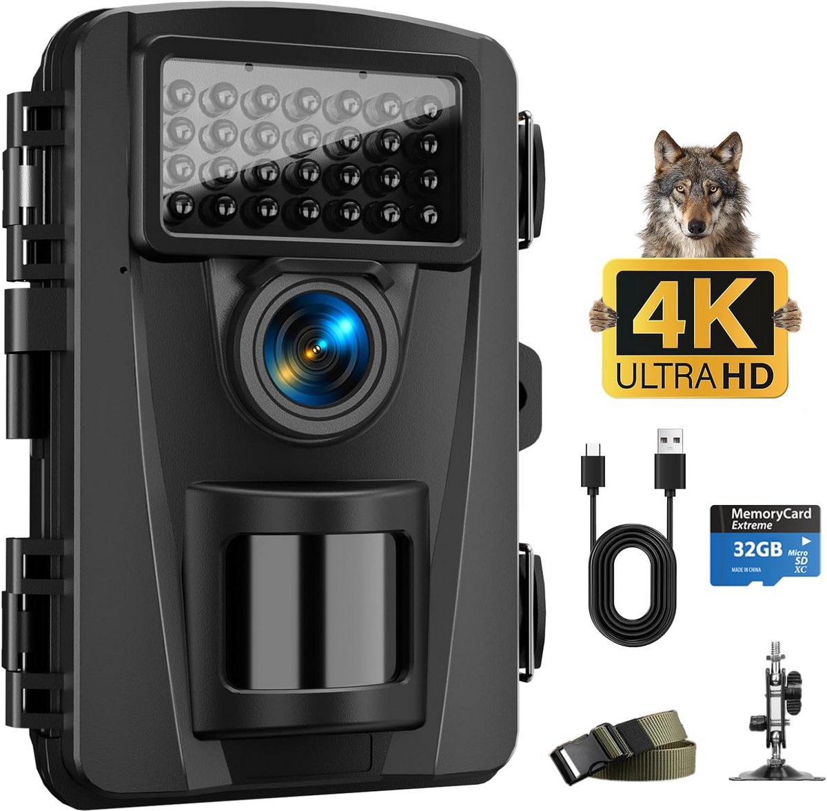 Wildcamera Outdoor - Nachtzicht Camera - Natuur Observatie - Onzichtbaar Nachtzicht - 4K 60MP - Zwart