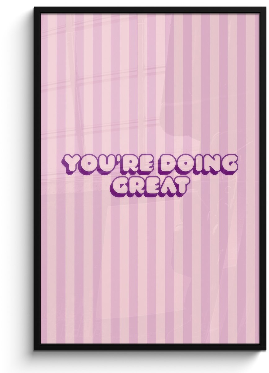 FrameYourWall Poster in lijst - Fotolijst 80x120 cm - Posters - Paars - Strepen - You're doing great - Schaduw - Posterlijst zwart - Decoratie - Wanddecoratie woonkamer - Muurdecoratie slaapkamer