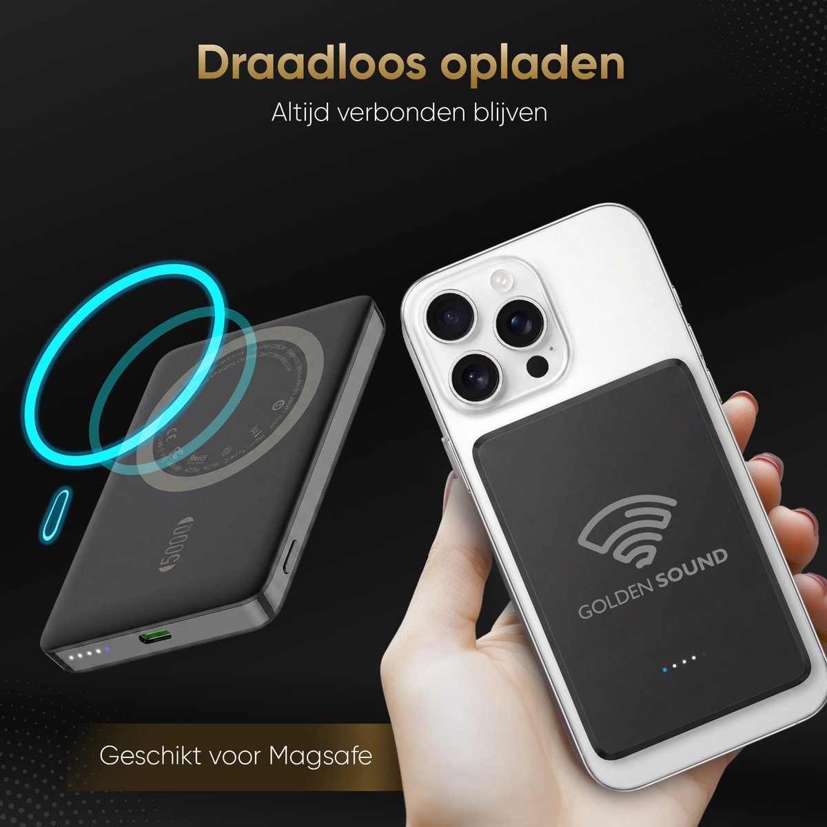 TIBA Golden Sound Powerbank 5.000 mAh Magnetisch Opladen - afbeelding 2