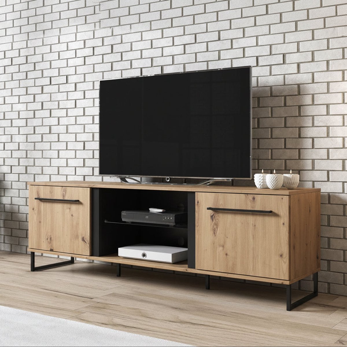 Meubella - TV-Meubel Saturn - Eiken - Zwart - 170 cm