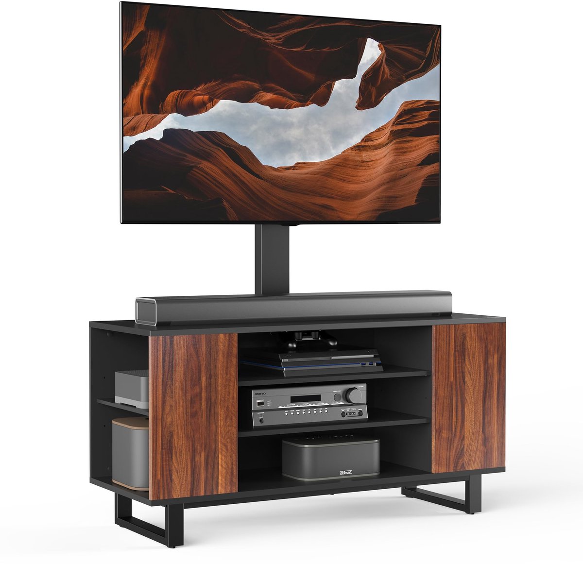 FITUEYES Tv-standaard met houder, tv-kast van hout, tv-standaard voor televisie van 32-70 inch, in hoogte verstelbaar, draaibaar ± 25 graden, tot 40 kg, max. VESA 600 x 400