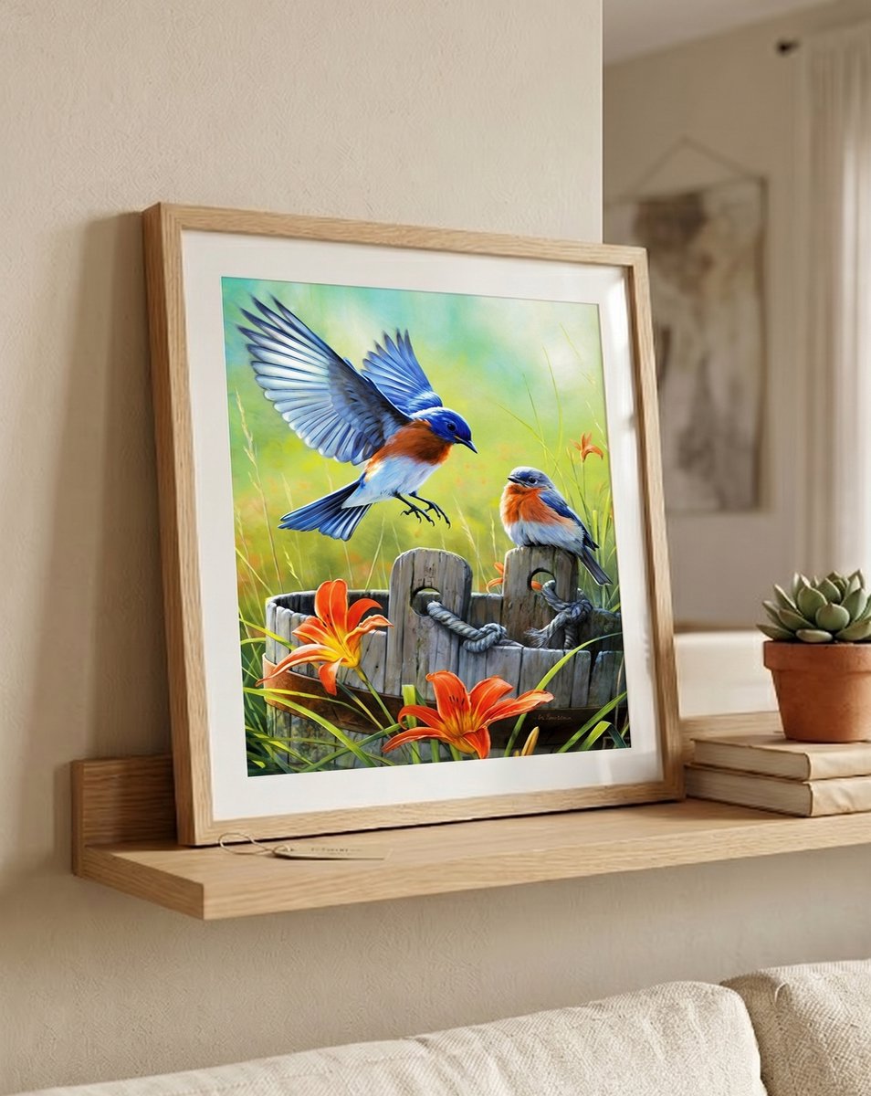 Diamond Painting - Vogeltjes op een Emmer voor Volwassenen - Diamant Painting Volledig Pakket - Ronde Steentjes - 30x30 cm - DIY 5D Diamanten — afbeelding 4