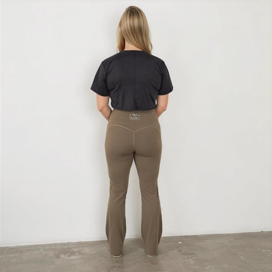 YV SPORT Flared Sportlegging dames Chicago - Hoge taille met stevige band - Premium kwaliteit - Squat-proof - Flared pijpen - Comfortabel en zacht - Fitness en sportlegging - Sportkleding dames - Groen - Maat M van YV SPORT — afbeelding 2