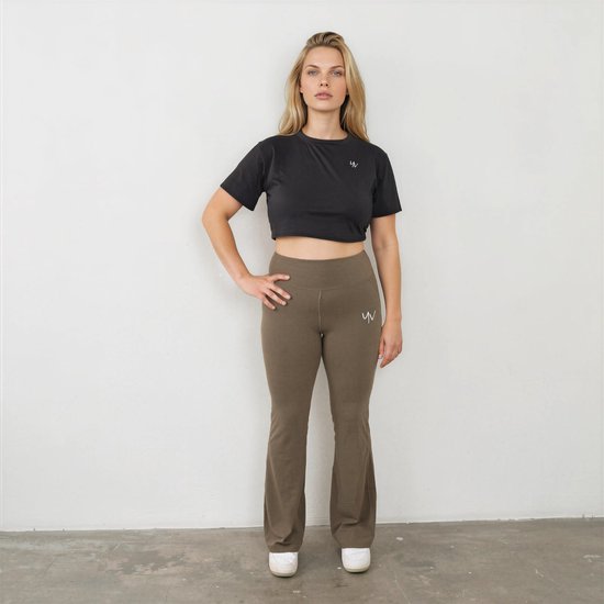 YV SPORT Flared Sportlegging dames Chicago - Hoge taille met stevige band - Premium kwaliteit - Squat-proof - Flared pijpen - Comfortabel en zacht - Fitness en sportlegging - Sportkleding dames - Groen - Maat M van YV SPORT — afbeelding 3
