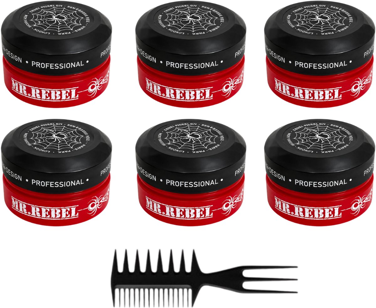 MR. REBEL Red Matte Hair Styling Wax – Haarwax Mannen – sert van 6 stuks – Sterke Hold – Matte Finish – Natuurlijke Look – Volume & Textuur – 900 ml