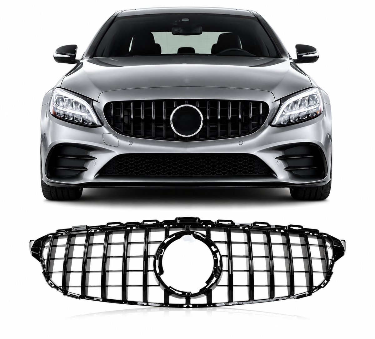 Grill Geschikt voor Mercedes C-Klasse W205 Facelift (03/2018–2021) | Glans Zwart
